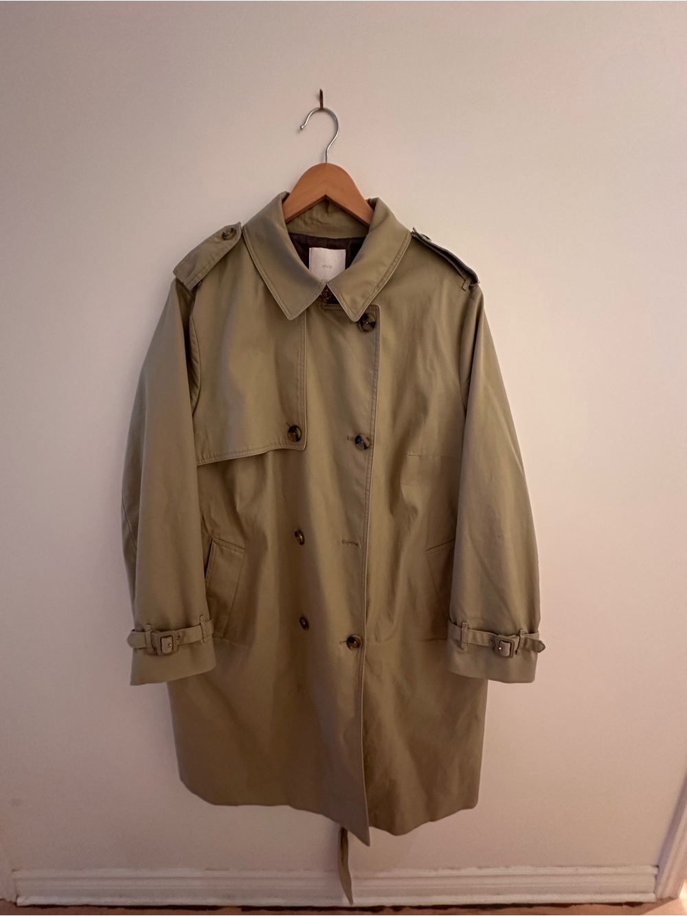 Mango Olive Khaki Double-Breasted Trench Coat